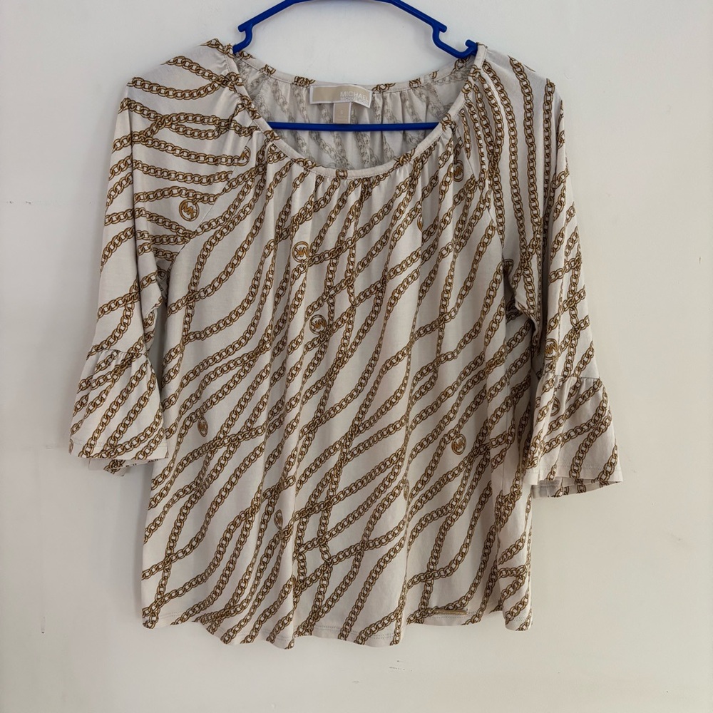 Michael Michael Kors Chain Print Bell Sleeve Blouse S